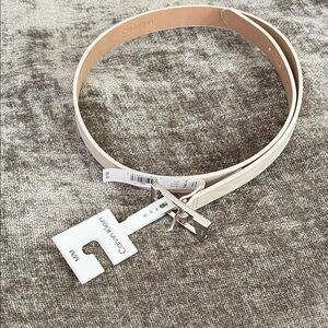 Medium size Calvin Klein Women's White Slim Leather Belt with Silver Buckle